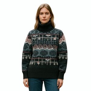 Vintage Via Spina Italian Knit Turtleneck Sweater 1X Bold Abstract Pattern